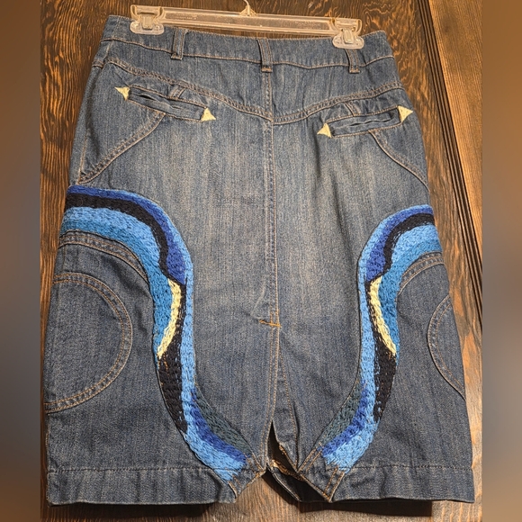 Oilily Blue Denim Pencil Skirt with Colorful Accents - Picture 6 of 15